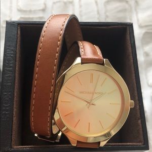 Michael Kors Runway Slim Double Leather Watch